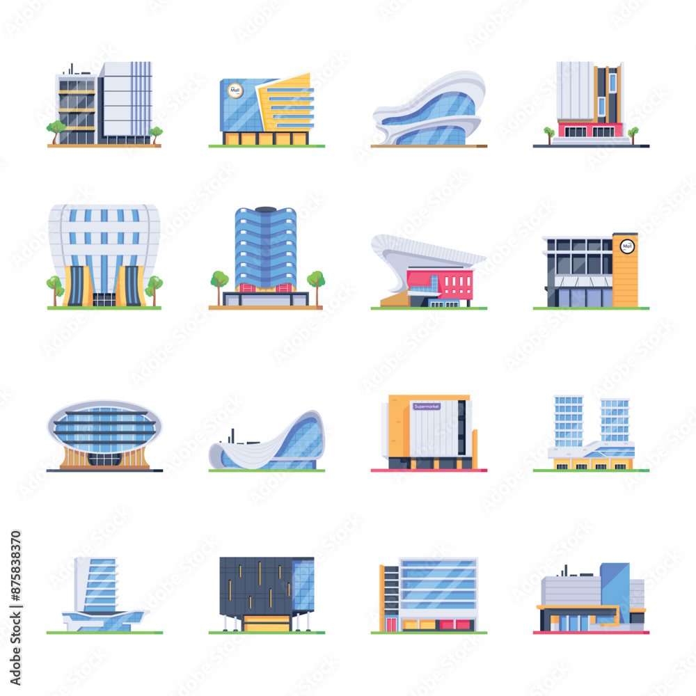 Papier peint Modern Isometric Icons of Shopping Plazas