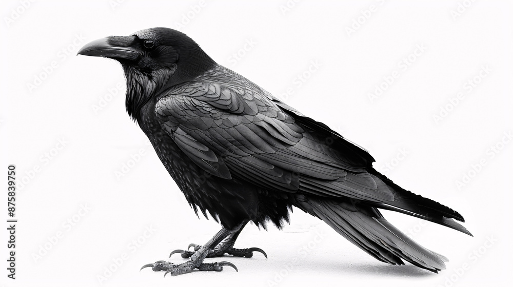 Naklejka premium Raven (Corvus corax) isolated on a white background