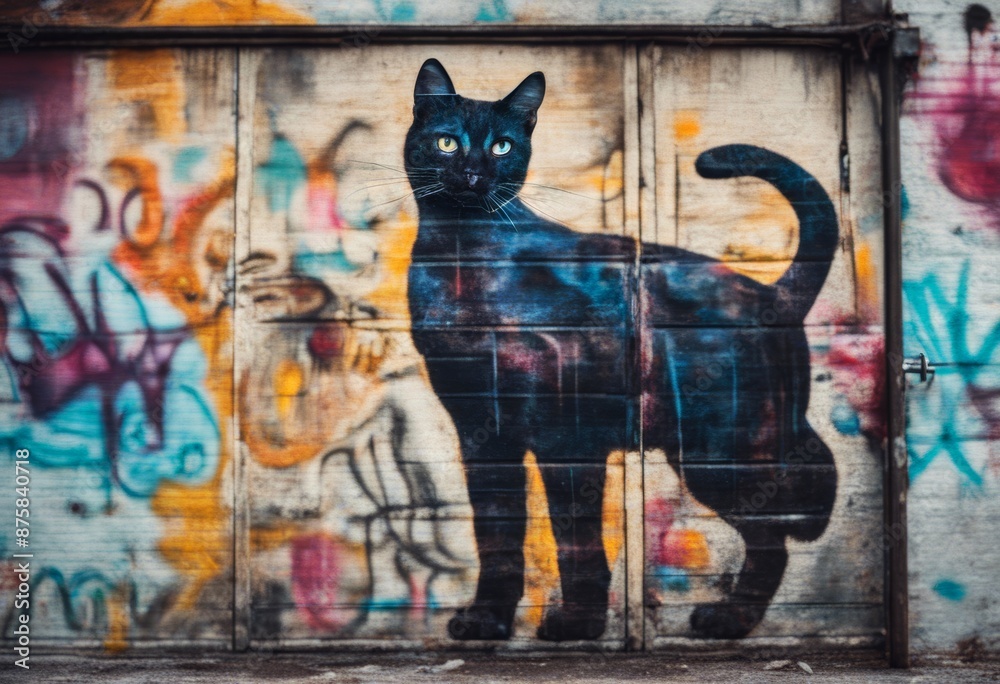 Obraz premium piece featuring cat abstract wall art graffiti standing cat