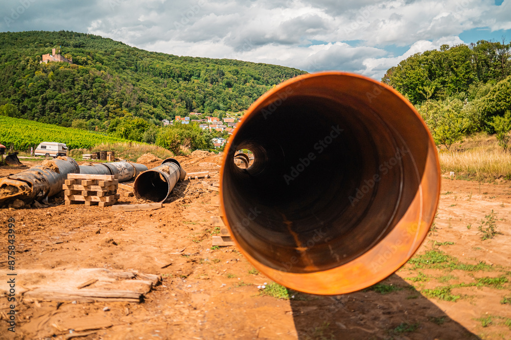 Inside of a Metal Pipe Material of an Underground Construction Site Inside of a Metal Pipe Material of an Underground Construction Site