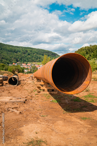 Wallpaper Mural Long Metal Pipe Material Prepared on an Underground Construction Site Torontodigital.ca