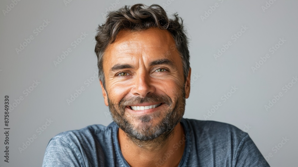 Portrait of a Bearded Man Smiling with Green Eyes Portrait of a Bearded Man Smiling with Green Eyes