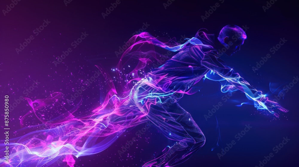 Digital Abstract of a Running Man in Purple and Blue Digital Abstract of a Running Man in Purple and Blue