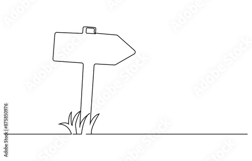 Road direction sign arrows isolated on white background. Continuous one line drawing. Fingerpost in continuous line art drawing style. Signpost pointing in the direction of travel to places 
