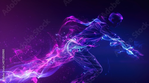 Digital Abstract of a Running Man in Purple and Blue