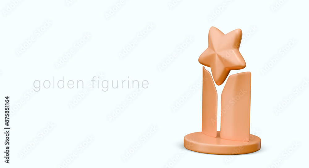 Realistic golden figurine with star. Luxurious award on stand