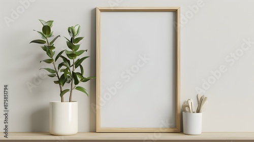 Frame Mockup, shelve with poster mock up, modern room blank painting on wall