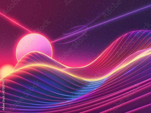 Retro Wave Abstract BackgroundFuturistic Neon Design Elements. photo