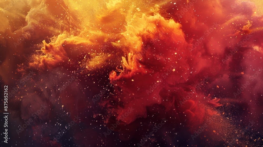 Fototapeta premium Abstract Red and Gold Swirls with Glittering Particles