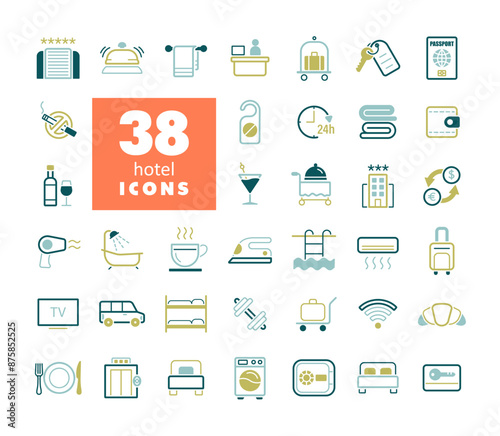 Hotel vector flat isolated sign icon set