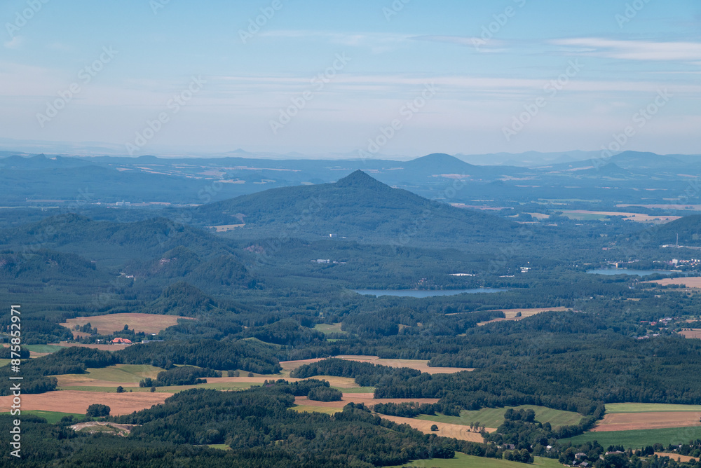 Obraz premium Scenic landscape of northern Czech republic, view from the peak of Jested mountain near Liberec