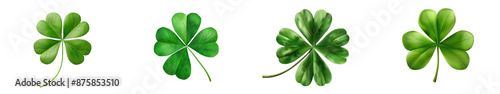 Colorful illustration of four different green clover leaves isolated on a white background, perfect for St. Patrick's Day and luck-themed designs. transparent background
