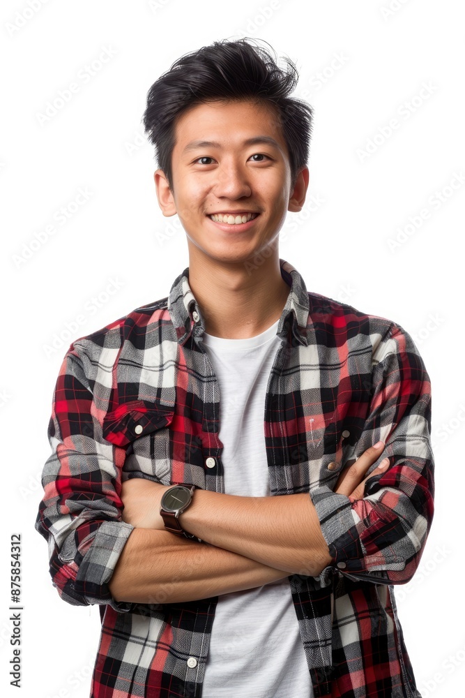 Young Asian man smiling isolated on white background - genereative ai Young Asian man smiling isolated on white background - genereative ai