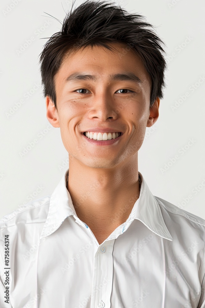 Young Asian man smiling isolated on white background - genereative ai Young Asian man smiling isolated on white background - genereative ai