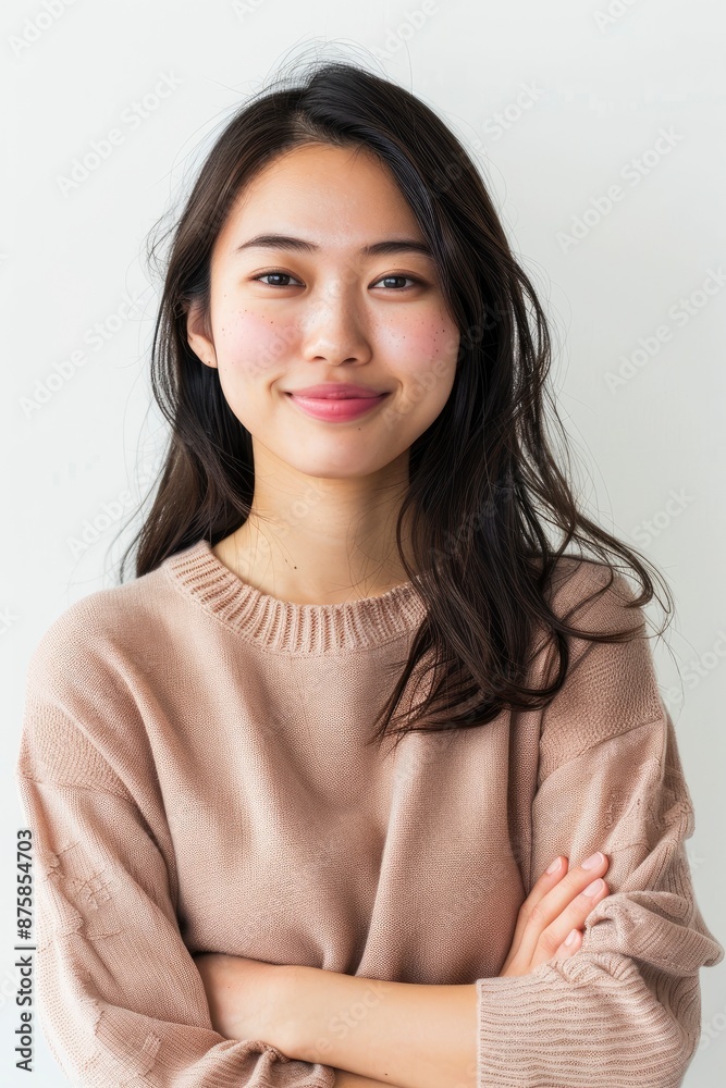 Young Asian woman smiling isolated on white background - generative ai Young Asian woman smiling isolated on white background - generative ai