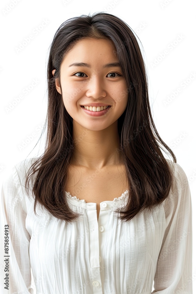 Young Asian woman smiling isolated on white background - generative ai Young Asian woman smiling isolated on white background - generative ai