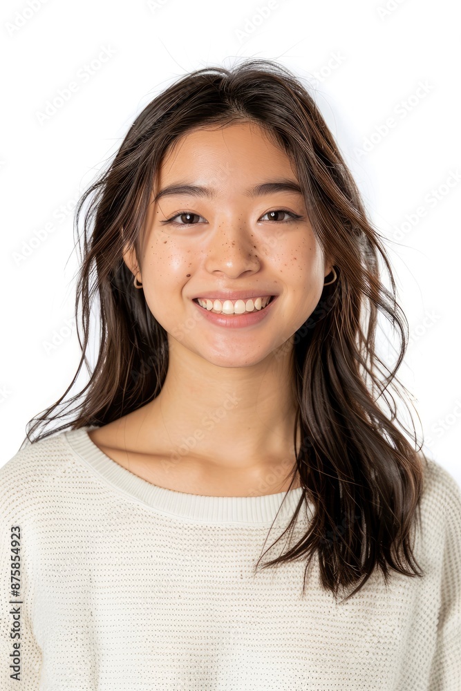 Young Asian woman smiling isolated on white background - generative ai Young Asian woman smiling isolated on white background - generative ai