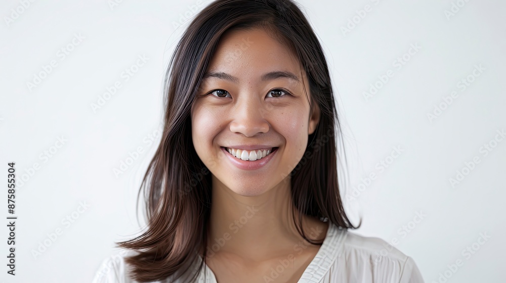Young Asian woman smiling isolated on white background - generative ai Young Asian woman smiling isolated on white background - generative ai