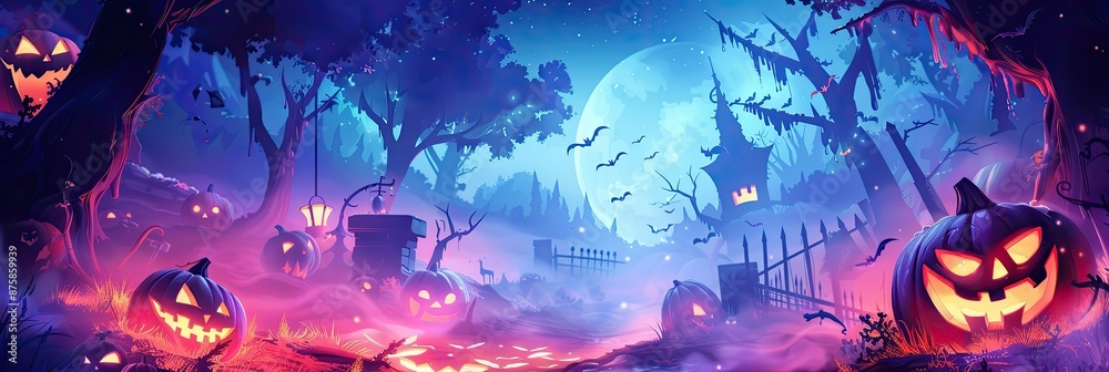 Fototapeta premium Halloween horror party banner template with copyspace