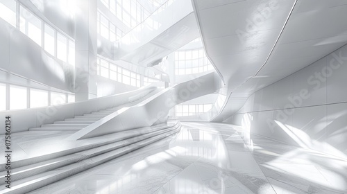 White Modern Architecture Interior With Stairs