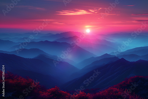 Majestic Mountain Sunset Silhouette Canvas Art © Taria Technology