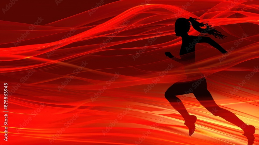 Silhouette of a Runner Against a Red Swirling Background Silhouette of a Runner Against a Red Swirling Background