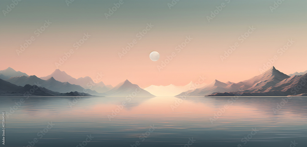 Fototapeta premium Majestic mountains overlooking vast water body