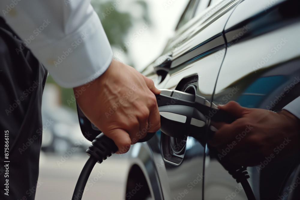 electric car charger with a plugged in charging cable electric car charger with a plugged in charging cable