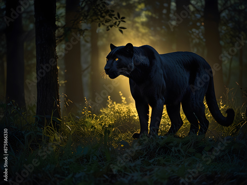 a black panther in the forest at night
