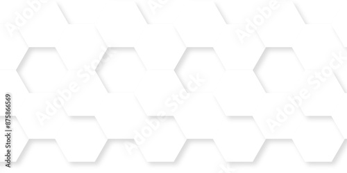 Abstract white 3d hexagon creative grid honeycomb structure mosaic pattern background. luxury minimal technology network abstraction tech digital tile vector wall banner surface polygon background.