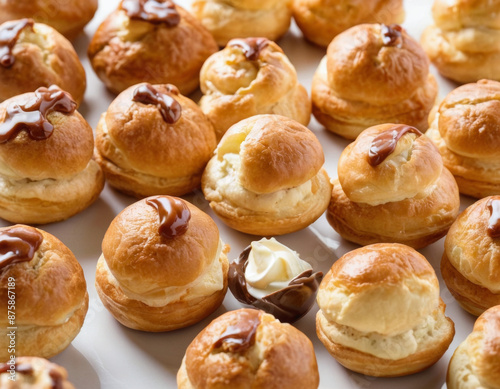 Collection of profiteroles in different angles isolated on white background. Mock up, graphic resources, well isolated