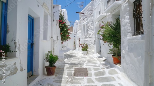 Paros island Greece Whitewashed buildings narrow Valley