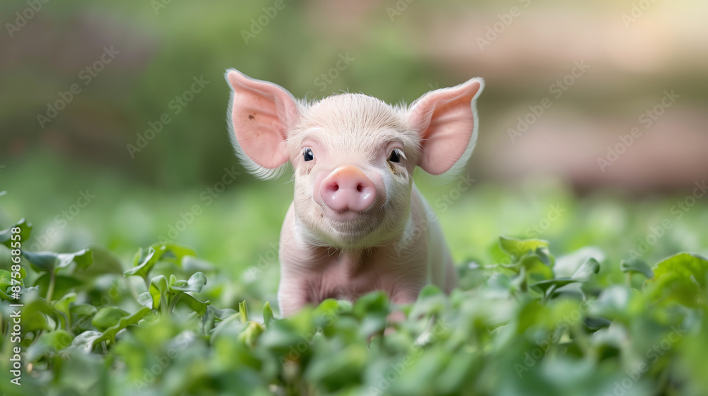 Adorable Piglet in Lush Greenery A Close-Up Delight Adorable Piglet in Lush Greenery A Close-Up Delight