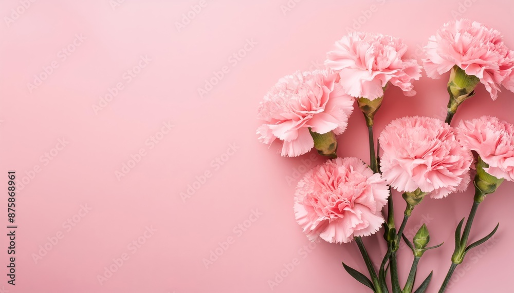 Pink Carnations on Pink Background - Beautiful Flowers for Spring - Colored Carnation - Background for Mother's Day, Woman's Day, Valentine's Day or Birthday - Space for Copy or Text Pink Carnations on Pink Background - Beautiful Flowers for Spring - Colored Carnation - Background for Mother's Day, Woman's Day, Valentine's Day or Birthday - Space for Copy or Text