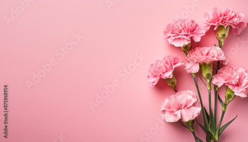 Pink Carnations on Pink Background - Beautiful Flowers for Spring - Colored Carnation - Background for Mother's Day, Woman's Day, Valentine's Day or Birthday - Space for Copy or Text