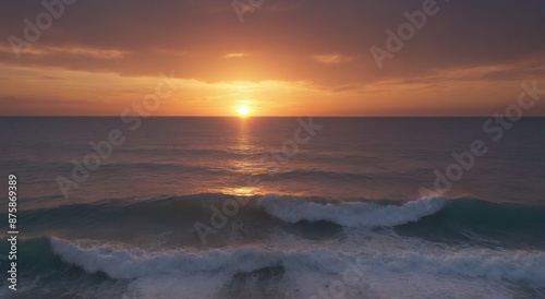 Beautiful sunset over the sea. Panoramic view of the ocean.