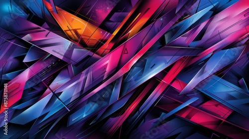 Colorful abstract graffiti artwork with vibrant geometric shapes and a retro 80s vibe