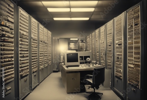 illustration computer room machine punch technology old coding component system storage operating