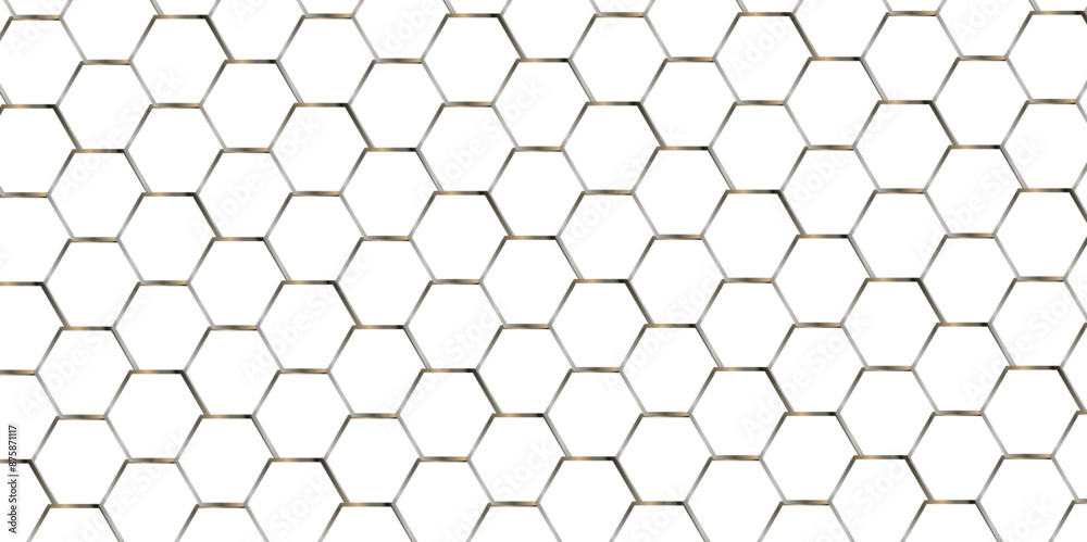 Fototapeta premium Abstract white 3d hexagon creative grid honeycomb structure mosaic pattern background. luxury minimal technology network abstraction tech digital tile vector wall banner surface polygon background.
