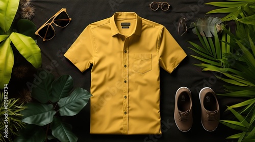 Yellow Short-Sleeve Shirt with Accessories photo