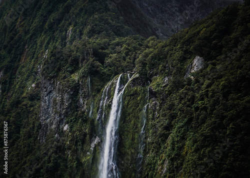 New Zealand natural scenery of Milford Sound Waterfall