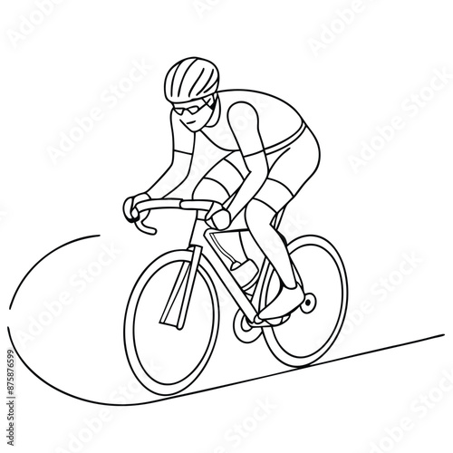 a racing cyclist on a racer bike, line art vector illustration isolated on a white background (25)
