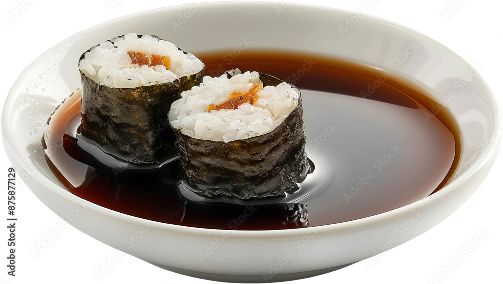 A plate of sushi with soy sauce. A plate of sushi with soy sauce.