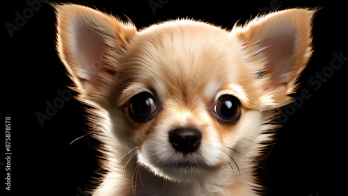 Studio cutie! A tiny Chihuahua puppy with big eyes peeks out from a charming background © Ahsan Ali