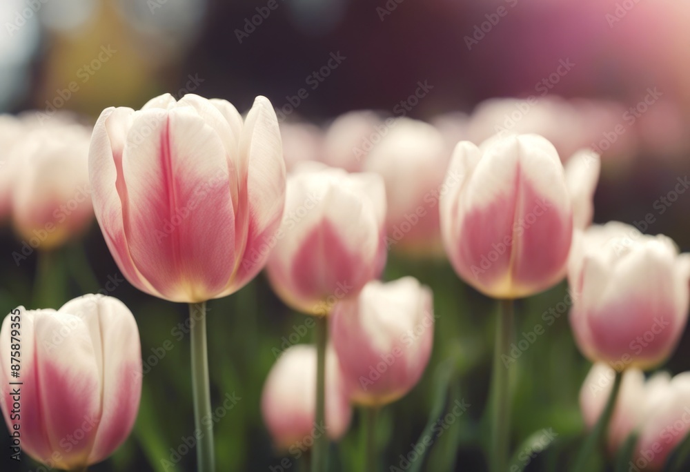 Fototapeta premium a bloom green spring bouquet tulip flower bunch blossom olated white flowers row