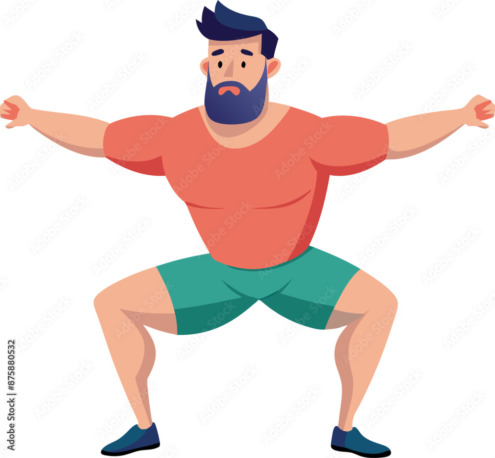 Cartoon Man Exercising With Anxious Expression Cartoon Man Exercising With Anxious Expression