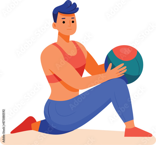 Young Man Exercising With Medicine Ball Illustration