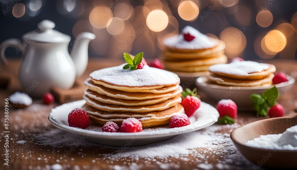 Souffle Pancake topping with icing sugar .
