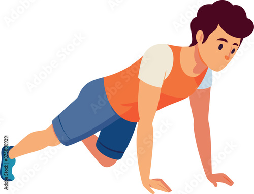 Cartoon Character Performing Fitness Exercise on White Background