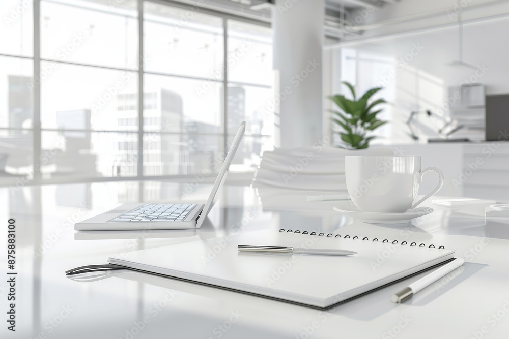 Modern Workspace with Notebook, Office Desktop, Businessman Work Desk, Abstract Generative AI Illustration Modern Workspace with Notebook, Office Desktop, Businessman Work Desk, Abstract Generative AI Illustration